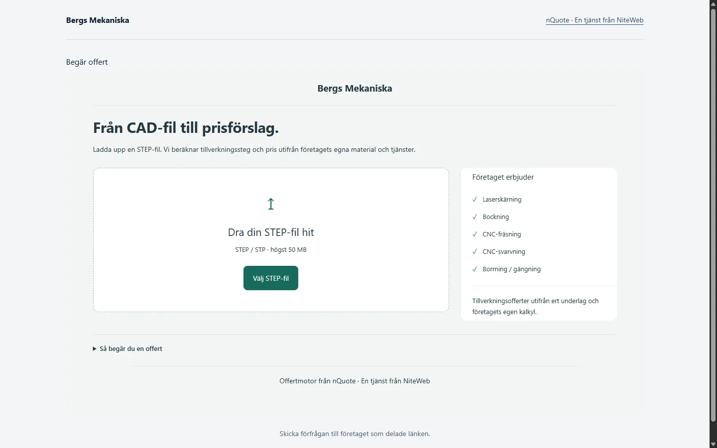 Ladda upp en STEP-fil på företagets offertsida.